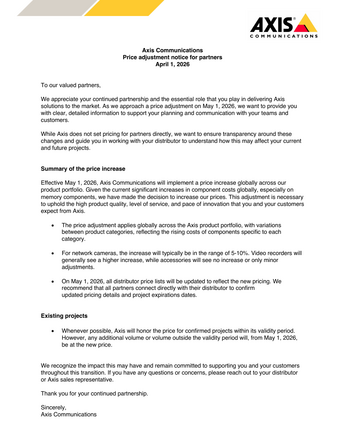 AXIS prijsverhoging afbeelding